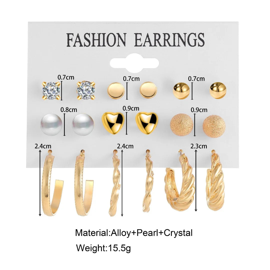 European and American cross-border new minimalist earrings wholesale creative minimalist retro pearl circle earring set 9 pairs