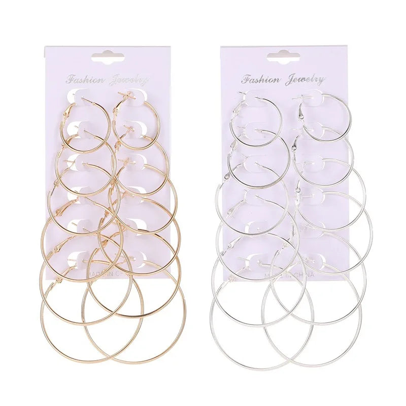 12Pairs/6Pairs/1Pair Simple Punk Hoop Earrings Set Big Circle  Jewelry for Women Girls Ear Hoops Earring Round Oversized