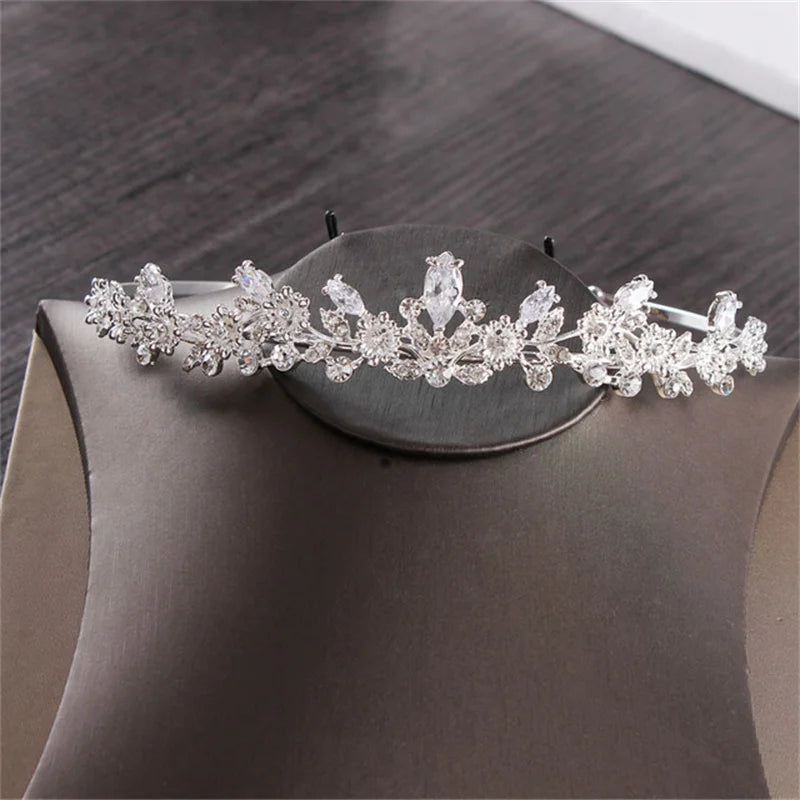 Deluxe Cubic Zirconia Leaf Bridal Jewelry Set Wedding Jewelry Set Rhinestone Crown Crown Necklace Earrings