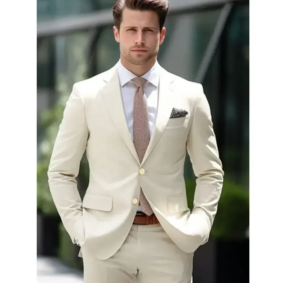 Slim Fit Single Breasted Men's Suit Two-pieces(Jacket+Pants) Set New Handsome Fashion High-end Male Formal Set