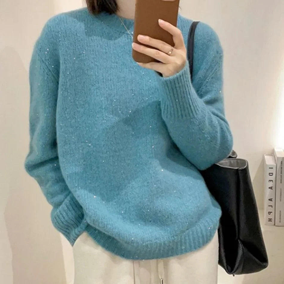 Women's Winter Clothing 2024 Autumn Knitted Pullover Tops Fashion Grace Casual Long Sleeve Round Neck Knitwears Women's Sweater