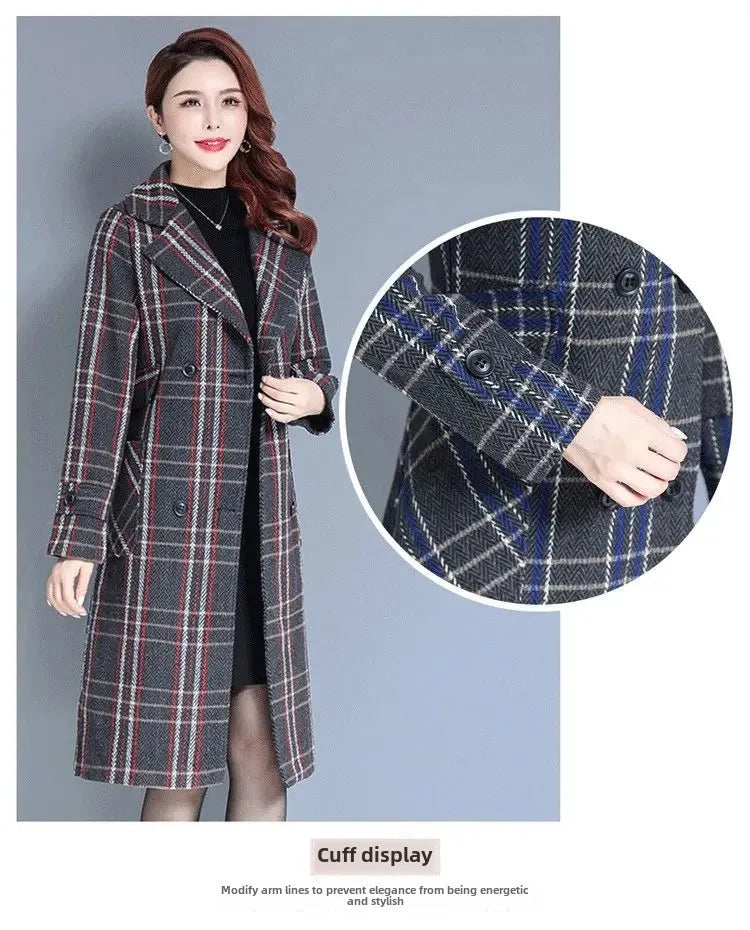 Women's Long Woolen Jacket 2022 New Style Thickened Warm Bird's Nest Plaid Woolen Overcoat Neat Fashion Sense Chic Streetwear