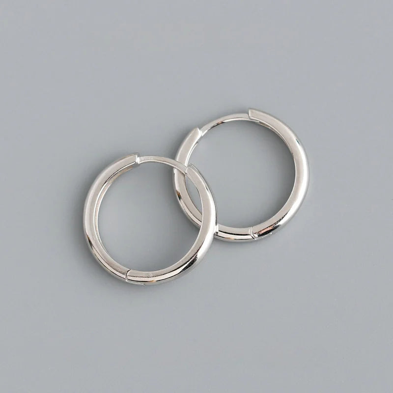 Real 925 Sterling Silver Minimalist Round Ear Buckle for Women Hoop Earring Jewelry Accessories