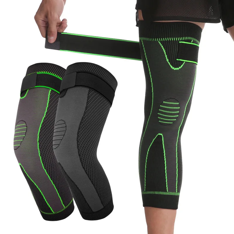 Compression Knee Pads Support Lengthen Stripe Sport Sleeve Protector Elastic Long Warm Kneepad Brace Volleyball Running 1pc