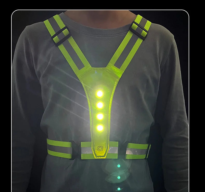 Safety Reflective Vest LED Running Light Adjustable Cycling Vest Night Warning Work Fishing Sports Vest