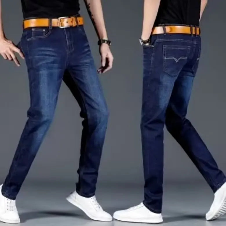 2024 new spring and autumn men straight leg simple leisure commuter business jeans trend handsome fashion zipper pants