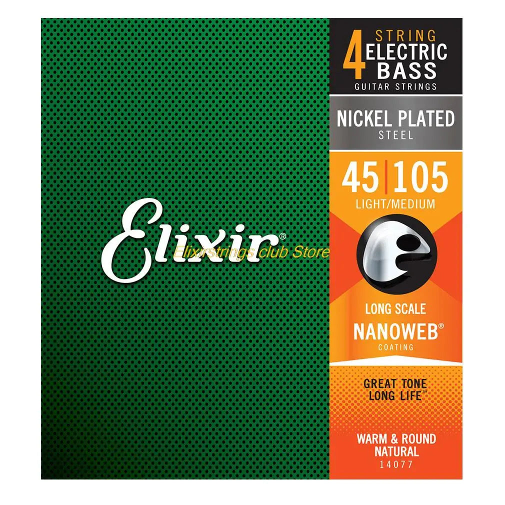 14077 Nanoweb Elixir Nickel Plated Steel Electric Bass Strings 4 Guitar Strings Medium 045 -105 Guitar Accessories Free Shipping