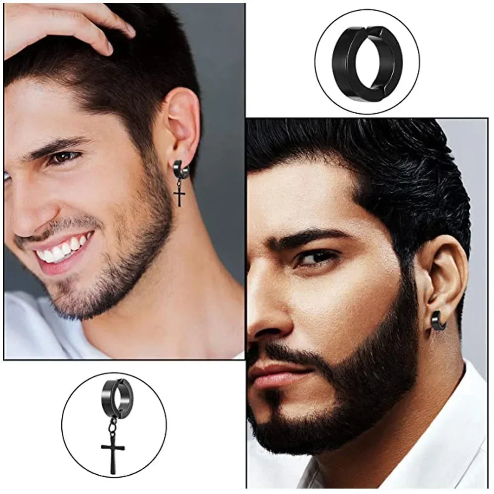 2pcs Punk Mens Strong Magnet Magnetic Ear Stud Set, Non Piercing Earrings Fake Cross Earrings Gift For Boyfriend Lover Jewelry