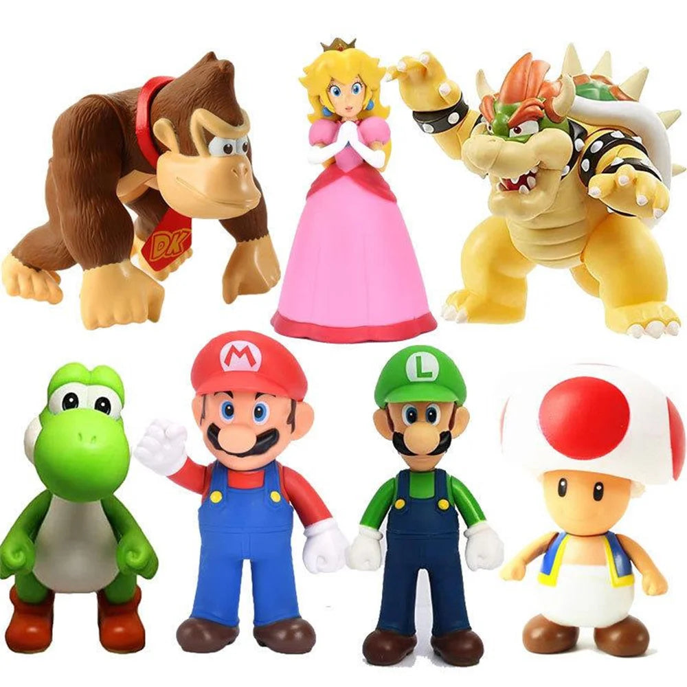 Super Mario Bros Dolls Yoshi Princess Peach Toad Anime PVC Action Figure Toys Mario Luigi Decoration Model Kids Toys Gifts