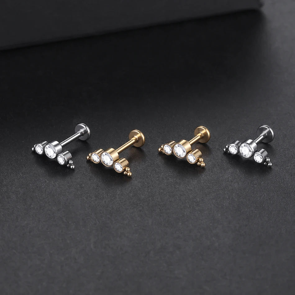 1PC Implant Grade Titanium Labret Piercing Lip Ring Internal Thread Ear Tragus Cartilage Daith Piercing Stud Earrings for Women