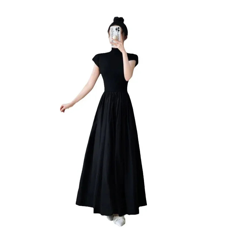 Black Dress Women's Summer New Niche Design Slimming Long Waist-Fitted French Style Dress Sensibility Fashion