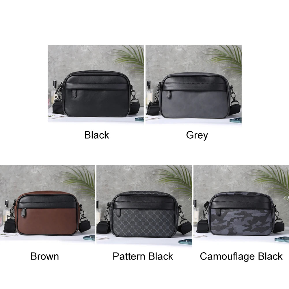 Casual Business Shoulder Bag for Men PU Leather Messenger Bag Wide Strap Crossbody Bags Square Plaid Designer Male Sling Bags