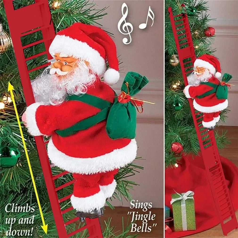 2024 Electric Climbing Ladder Music Santa Claus Doll Christmas Ornament Decoration Christmas Gift Christmas Tree Hanging Decor