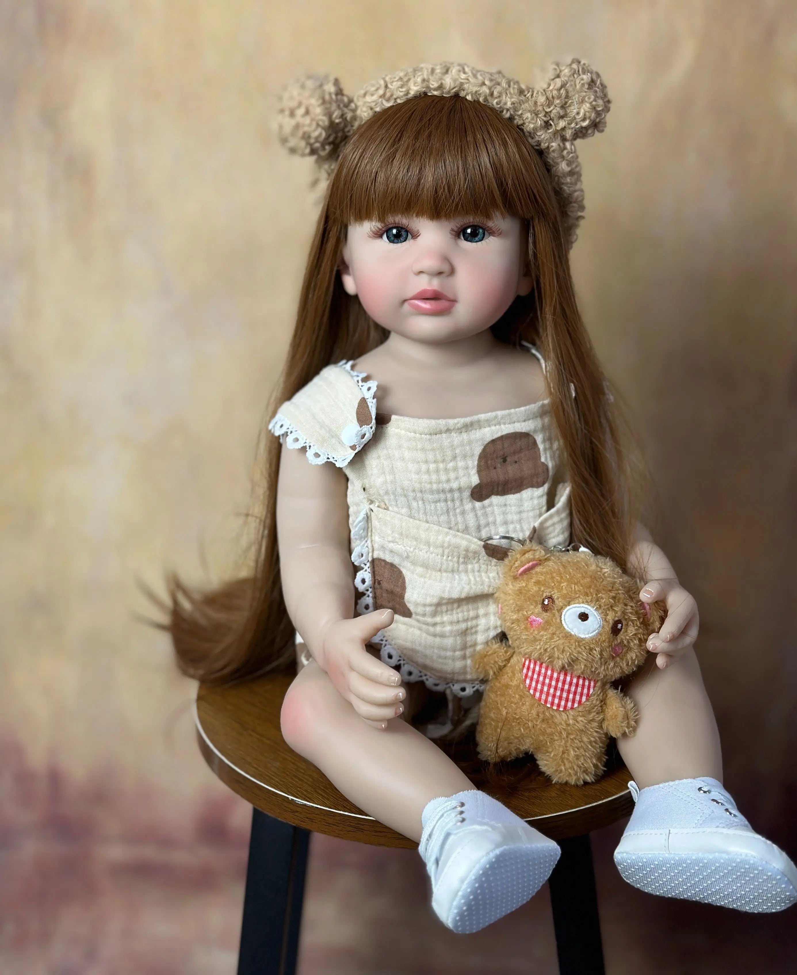 BZDOLL 55cm 22inch Lifelike Reborn Baby Girl Doll Soft Silicone Long Brown Hair Realistic Princess Toddler Bebe Birthday Gift