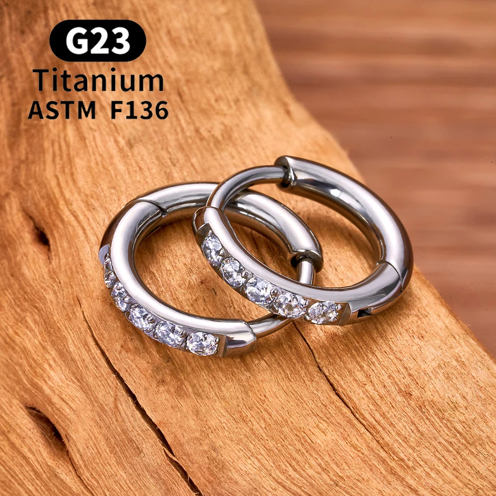 2/20PCS G23 Titanium Earring Hoop CZ Hinged Segment Round Nose Ring for Women Ear Tragus Cartilage Helix Daith Piercing Jewelry