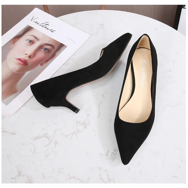 Low Heel Pumps Lady Pointed Toe Kitten Heels Female Green Flock Plus Size 43 44 45 46 Red Shoes 2023 Women 5cm High Heels