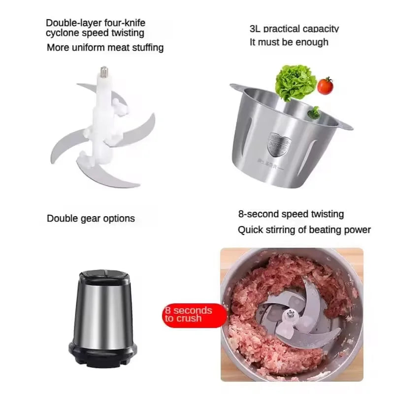 2Speeds 304Stainless Steel Electric Chopper Meat Grinder Mincer Food Processor Slicer Vegetable Food Chopper Meat Slicer Machine