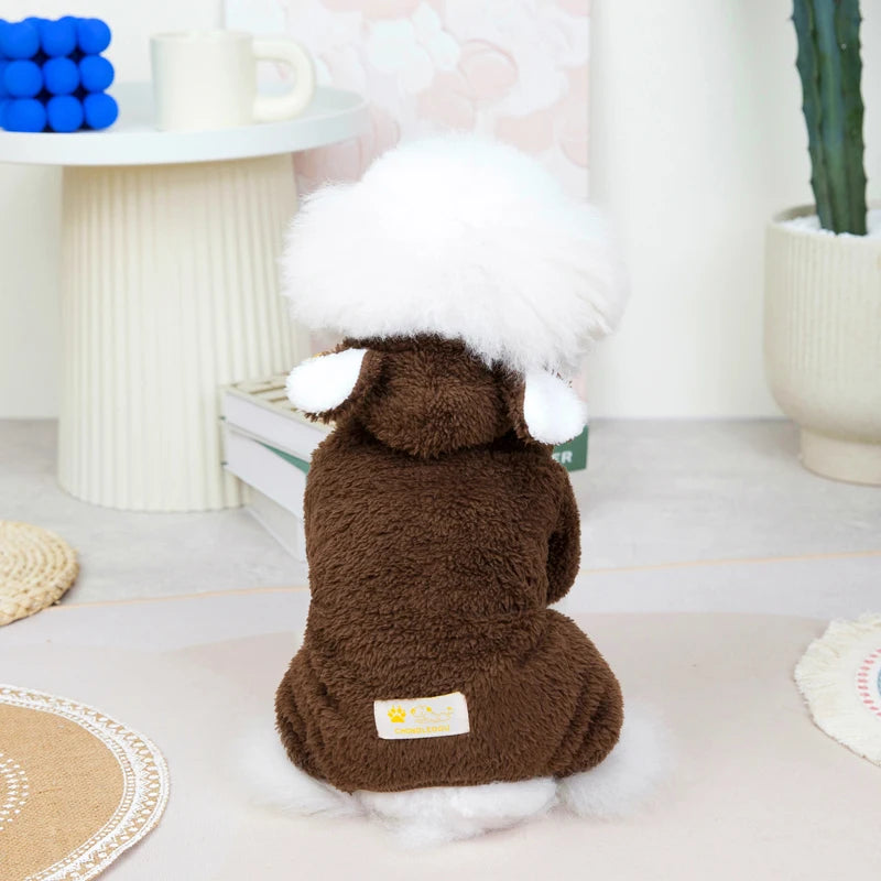 Kawaii Bear Molding Dog Jumpsuit Winter Warm Dog Clothes for Small Dogs Fleece Pet Pajamas Chihuahua Costume Yorkie Puppy Coat