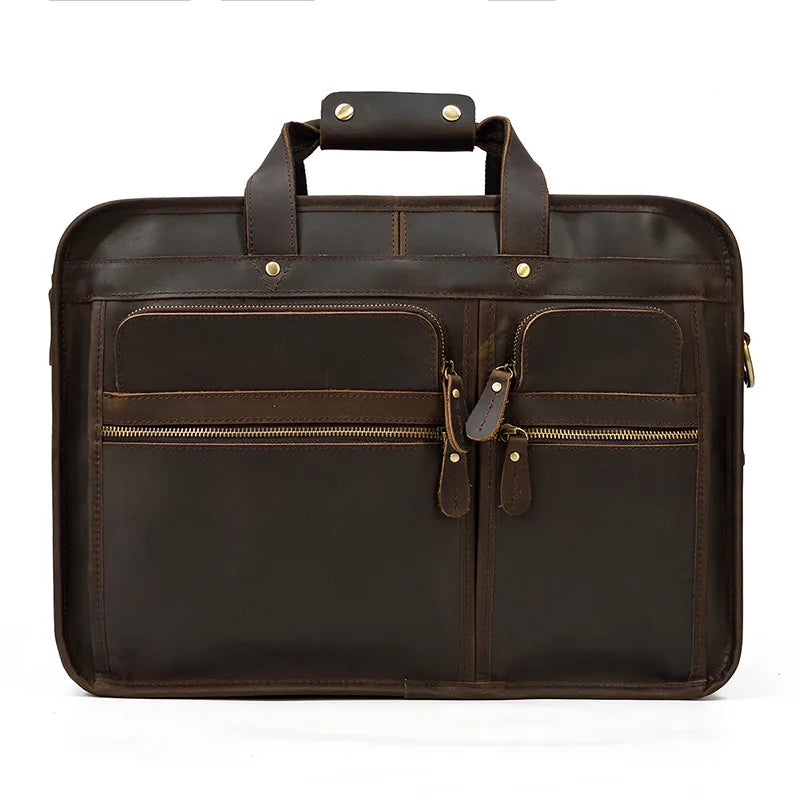 17.3 Inch Laptop Briefcase Genuien Leather Laptop Bag Business Travel Tote Bags Handbags For Men Male Large Brief Case Bag Retro