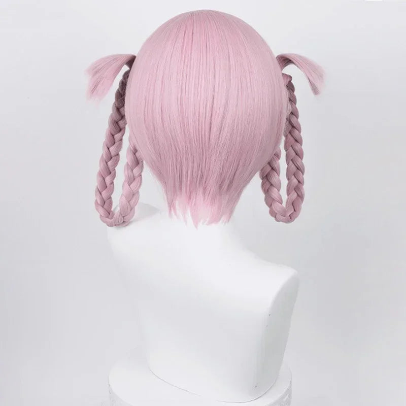 .Anime Call of the Night Nanakusa Nazuna Cosplay Wig Pink With Double Braid Yofukashi no Uta Nanakusa Nazuna Grayish Wigs