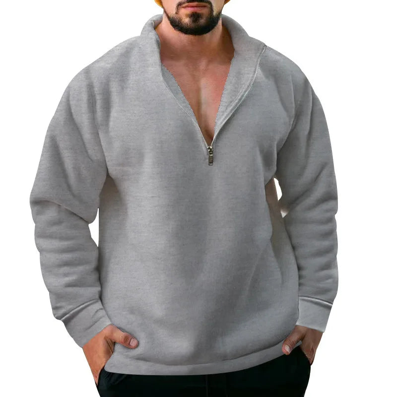 2023 New Men's Half Zipper Sweatshirts Thicker Pullover for Male Hoody Man Sweaters Autum Spring Solid Color Turtleneck Tops