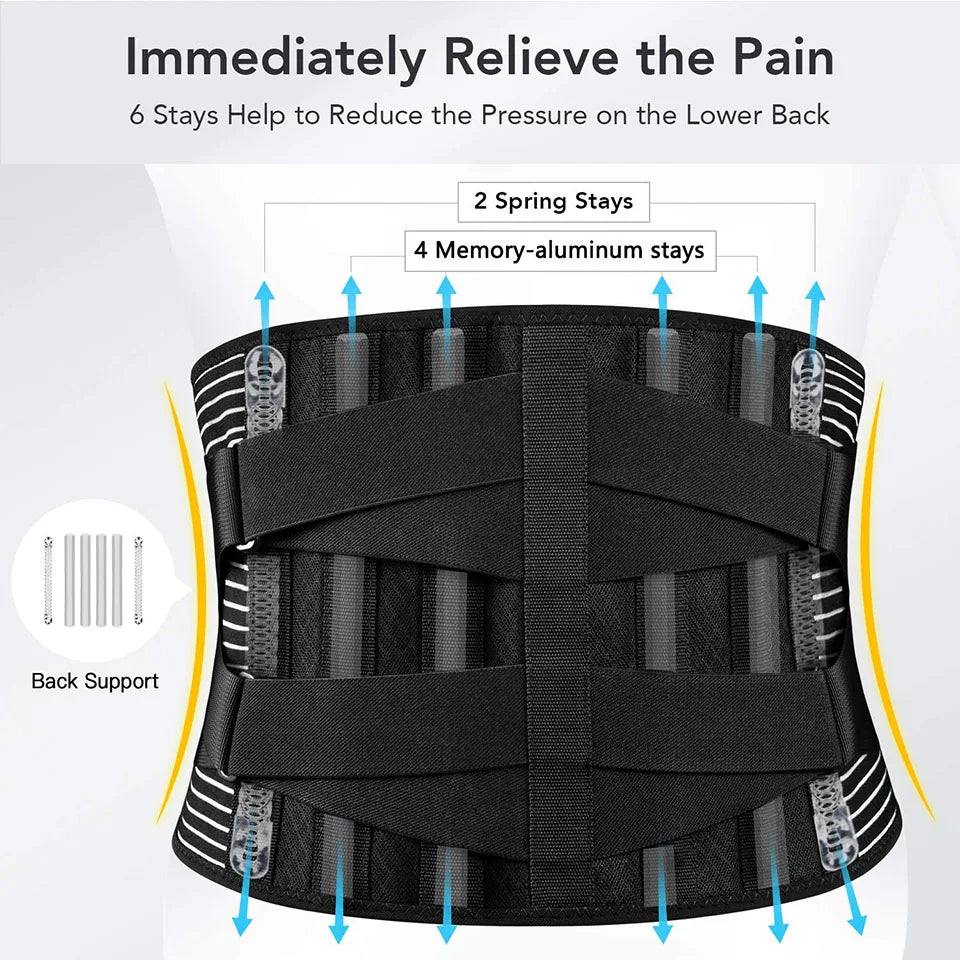 AOLIKES Lower Back Brace with 6 Stays Anti-skid Orthopedic lumbar Support Breathable Waist Support Belt for Gym Pain Relief