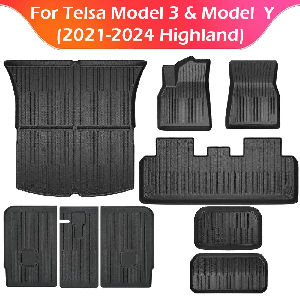 XPE Floor Mats for Tesla Model Y Model 3 2021-2024 All Weather Trunk Floor Mat Waterproof Non-Slip Cargo Liner Left Right Rubber