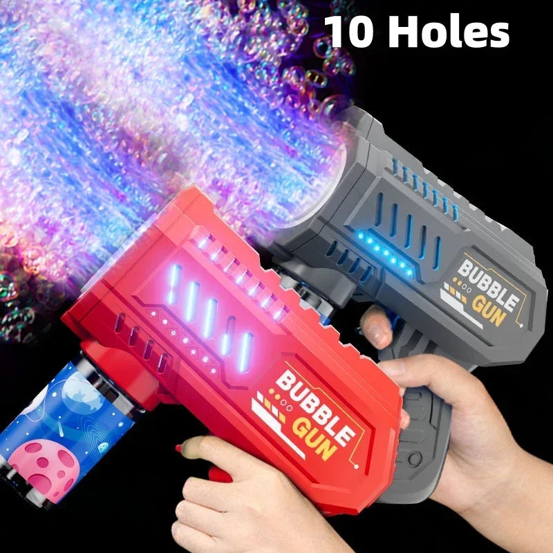 10 Holes Electric Bubble Gun Children Rocket Soap Automatic Bubble Machine Bubbles Gun Kids Summer Outdoor Bubble Blowing Toys