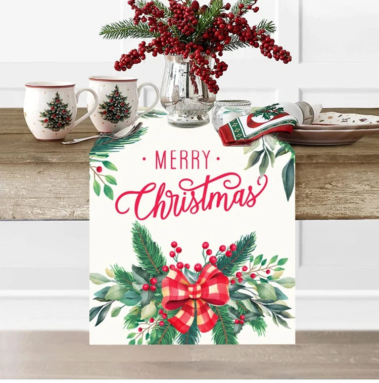 2024 Christmas Table Runners Merry Christmas Decoration for Home Tablecloth Table Cover Xmas Gifts Navidad Noel New Year 2025