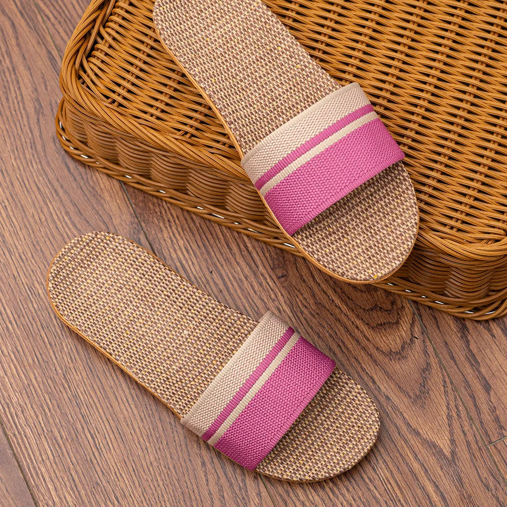 36-45  Flat Sandals Beach Slippers Summer Home Linen Lightweight Eva Non-Slip Slides For Men Women Indoor Outdoor Flip Flops