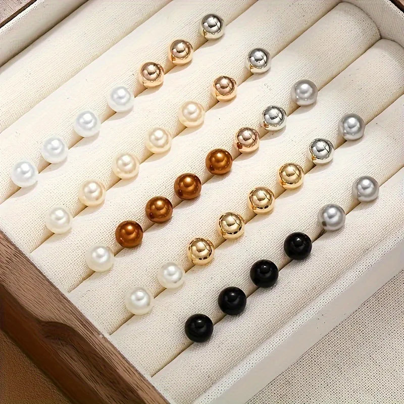 30 pairs of classic simple round colored pearl zircon earrings set for women