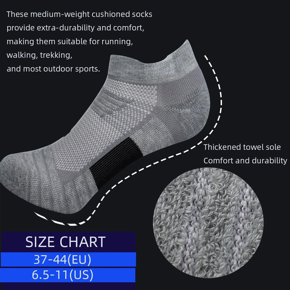 3 Pairs Sports Socks Men Women Short Running Socks Performance Ankle Cushion Wear-resistant Anti Slip Basketball Casual Socks