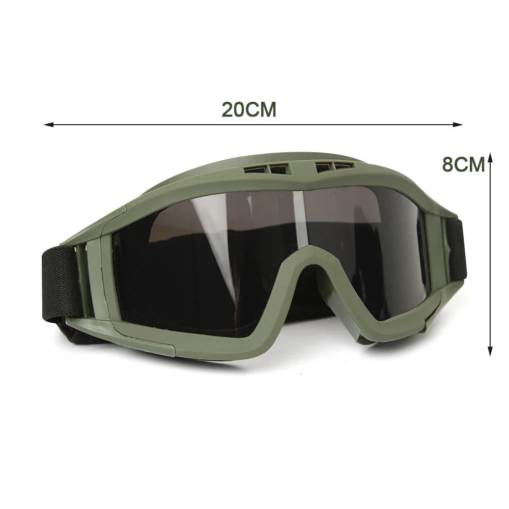 JSJM Airsoft Tactical Goggles 3 Lens Windproof Dustproof Shooting Motocross Motorcycle Mountaineering Glasses CS Safe Protection