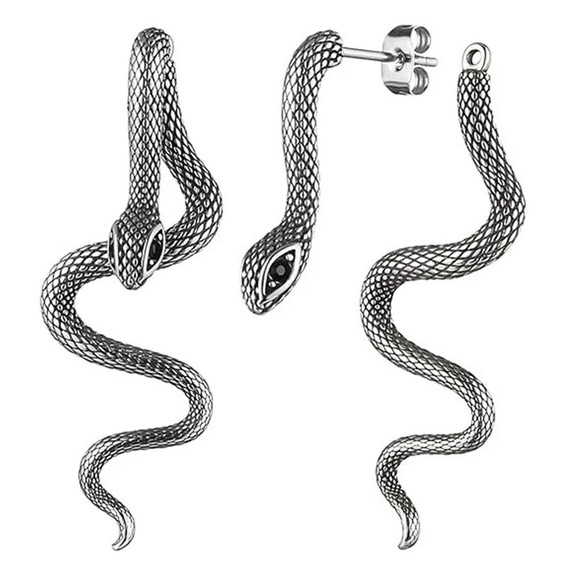 New Hip Hop Detachable Snake Earrings Halloween Dark Long Ear Studs 2025 Chinese Zodiac Ear Ornament