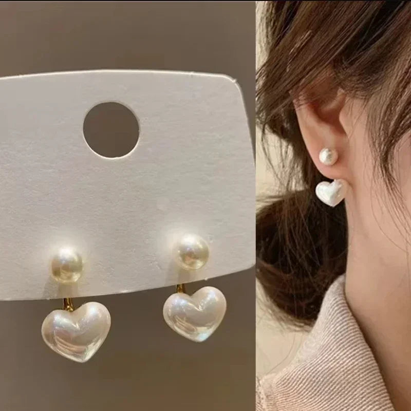 Fashion Imitation Pearl Earrings for Women, Heart Stud Earrings Elegant Love Ear Stud Party Wedding Jewelry Valantine Day Gifts