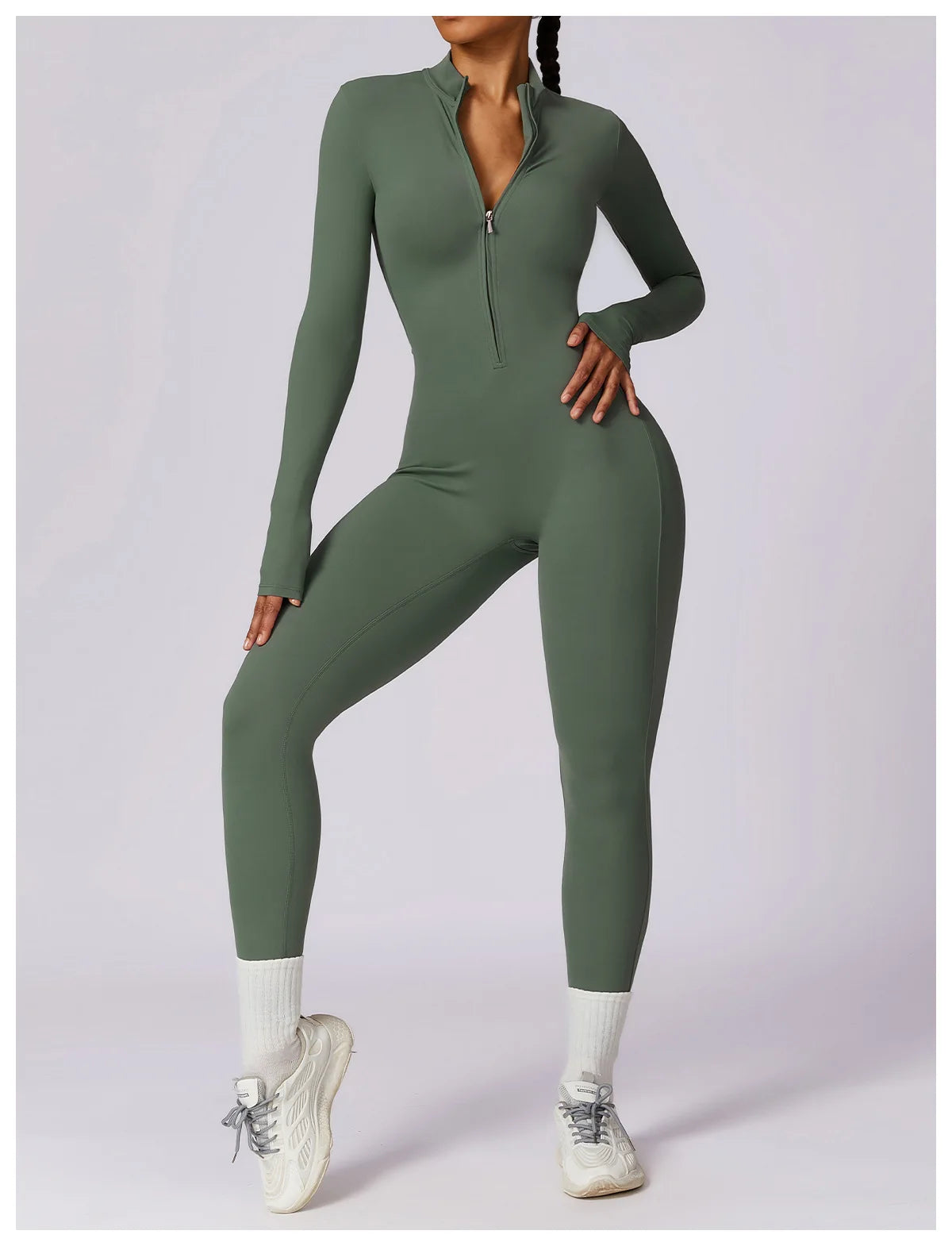 Yoga Jumpsuit Women Seamless Sports Zipper Jumpsuit Set Gym Long Sleeve Fitness Suit Elastic Gym Workout Bodysuit Athletic Wear