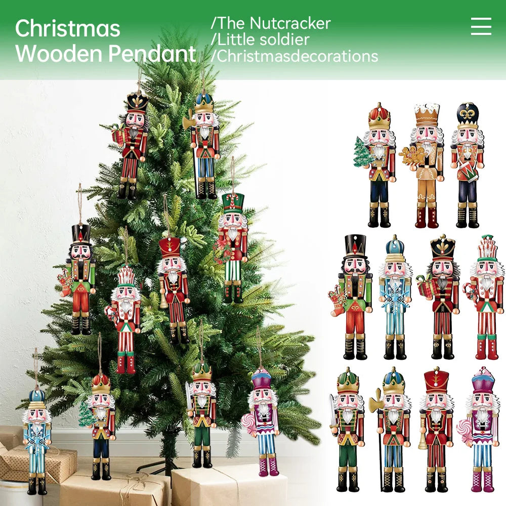 12/24/36Pcs Christmas Wooden Pendant Nutcracker Soldier Hanging Ornament Wood Gift For Xmas Tree New Year Party Home Decoration