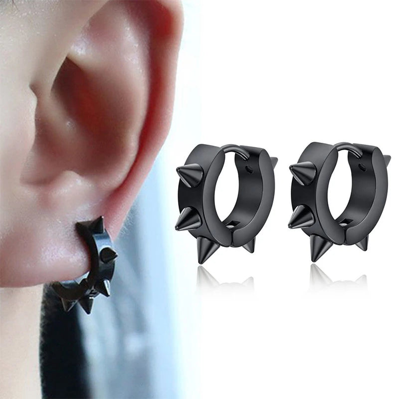 1Pair Punk Stainless Steel Spiky Thorn Stud Earrings For Women Men Ear Clips Funny Street Pop Hip Hop Gothic Jewelry Accessories