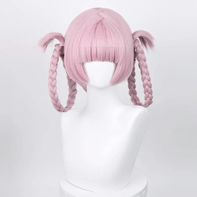 .Anime Call of the Night Nanakusa Nazuna Cosplay Wig Pink With Double Braid Yofukashi no Uta Nanakusa Nazuna Grayish Wigs