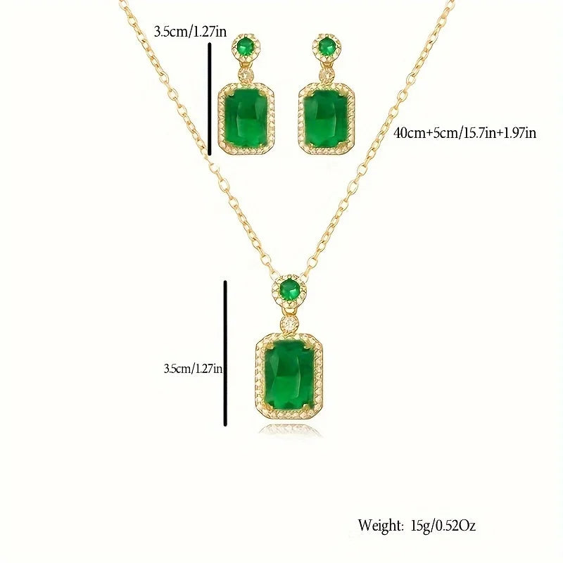 Rhinestone Pendant Necklace Stud Earrings Set Cubic Zirconia Green JewelryRed Jewelry Sets Daily Accessories Gift inANiche Style