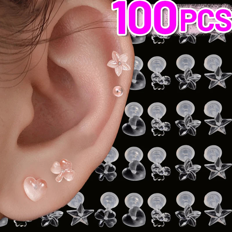 2/100Pcs Mini Resin Ear Studs for Women Anti-allergy Prevent Allergy Transparent Girls Invisible Cute Earring Piercing Jewelry