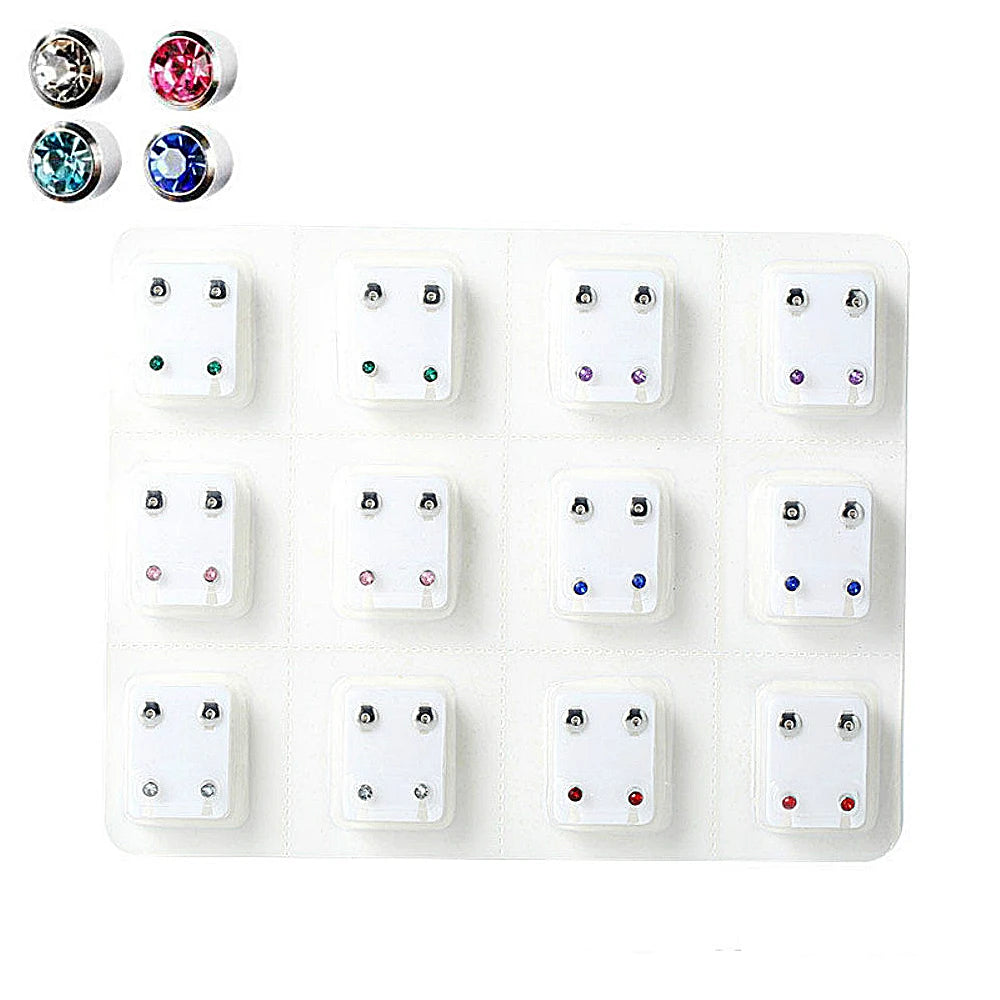 12 Pairs Earrings Crystal Piercing Tools Set Surgical Steel for Body Ear Earrings Piercing Gun Fashion Jewelry Accessories