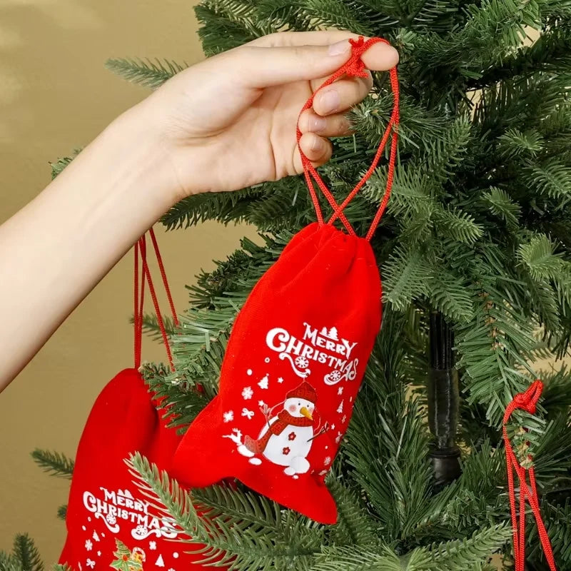 20pcs Christmas Gift Bags Drawstring Bags for Children Candy Bags Drawstring Drawstring Gift Bags Red Christmas Flannel Bags