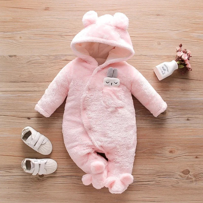 Autumn and Winter New Baby Plush Climbing Clothes Baby Warm and Thick Cartoon Dog Rabbit Cute Cotton Clothes for 0-2 Years