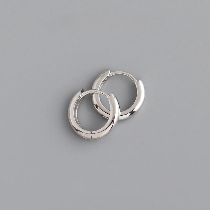 Real 925 Sterling Silver Minimalist Round Ear Buckle for Women Hoop Earring Jewelry Accessories