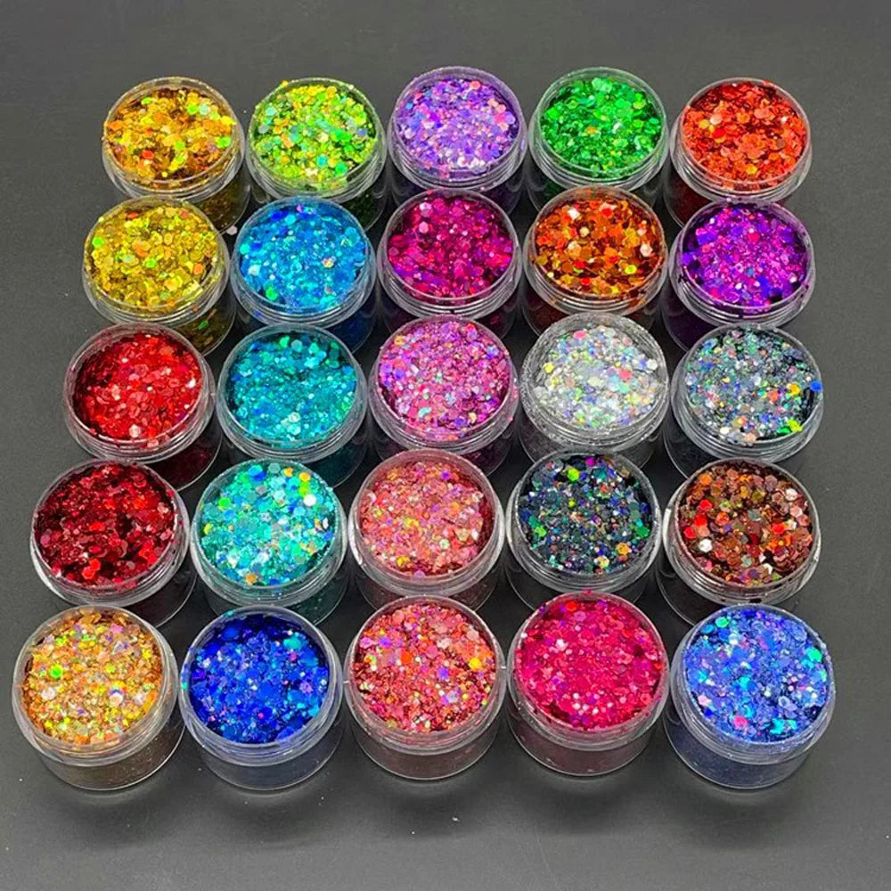 24 Colors Holographic Chunky Glitter 24 Colors Total Laser Nail Glitter Flakes Chunky Holographic Laser Nail Glitter