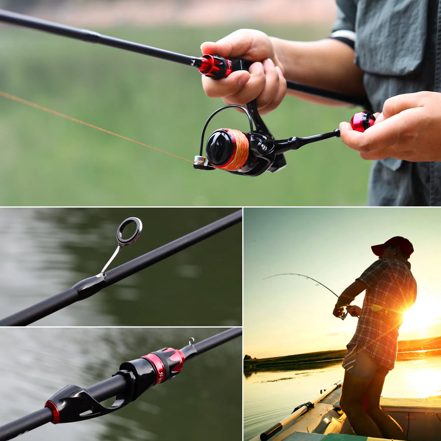 Sougayilang Casting Spinning Fishing Rod 2.1m UltraLight Carbon Fiber Rod Pole 4 Section with EVA Handle 0.8-5g Lure Weight