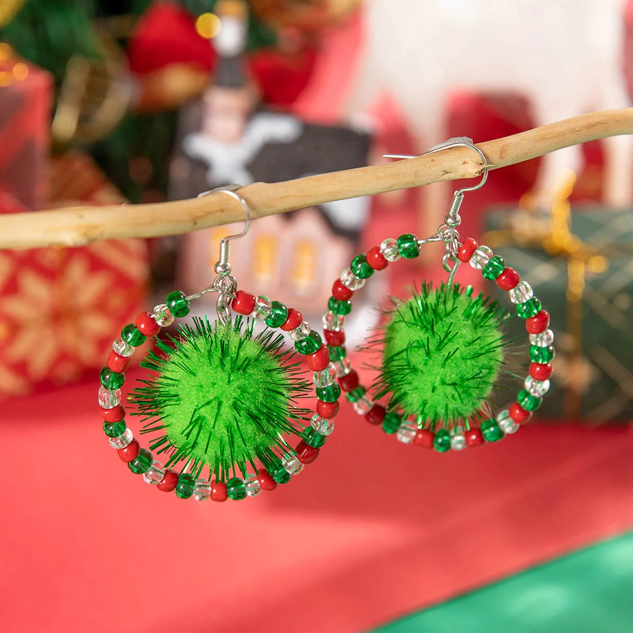 Exaggerated Bowknot Flower Garland Xmas Dangle Earrings for Women Red Green Bell Circle Drop Stud Christmas Ear Jewelry Gift