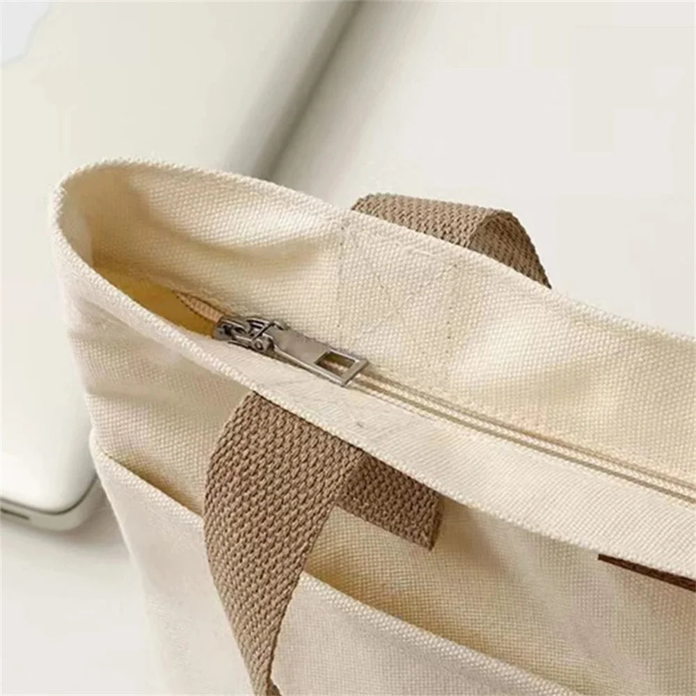 1Pcs Women's Tote Bag Canvas Sewing Thread Large Capacity Advanced Sense Handbag Convenient Practical Female's Commuter Bag