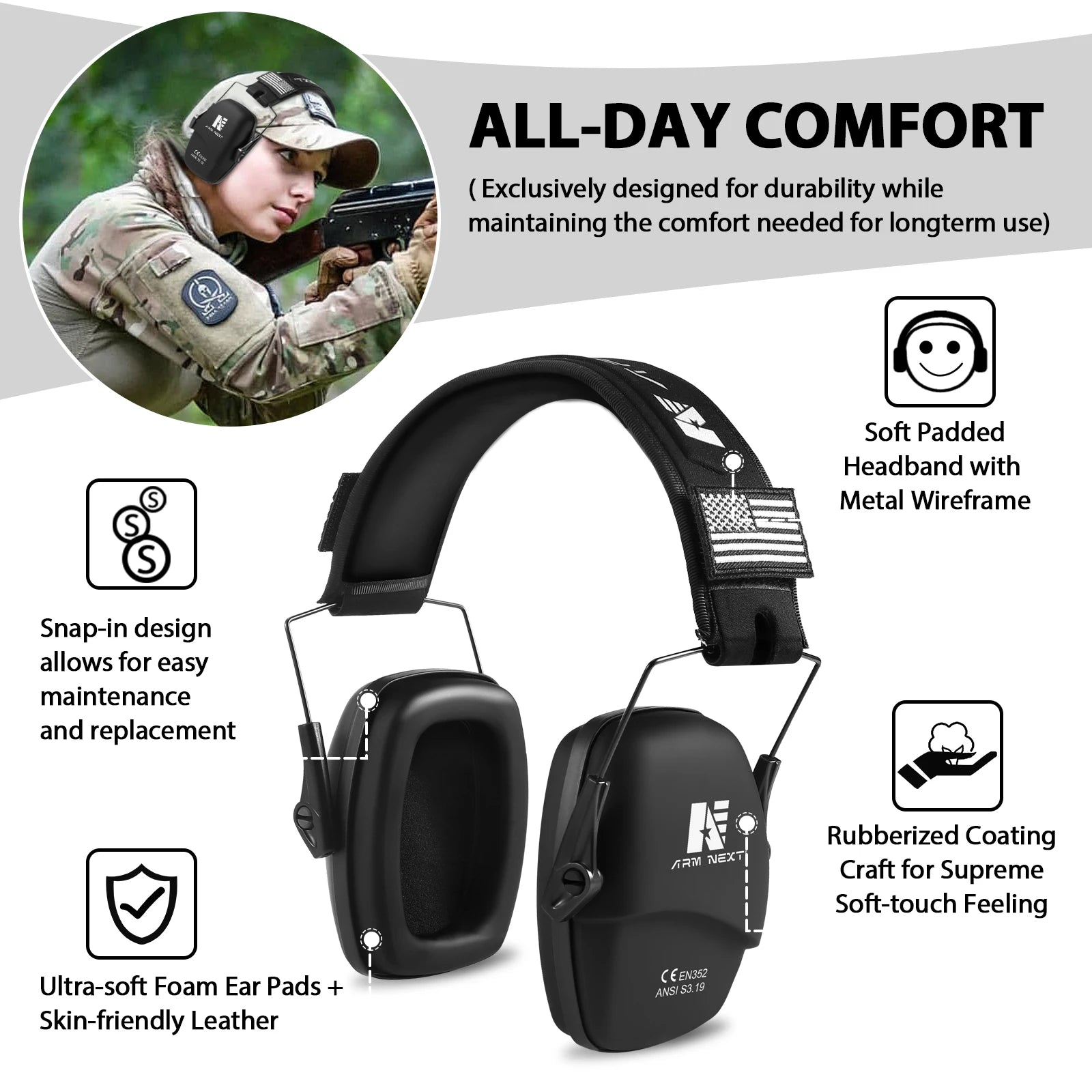 ARM NEXT V30 Tactical Headset Ear Protection Shooting Headphones for Hunting Hearing Earmuff Noise Reduction 25dB Earmuffs